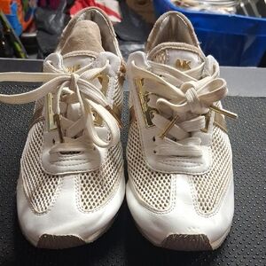 Michael Kors White and Gold Sneakers